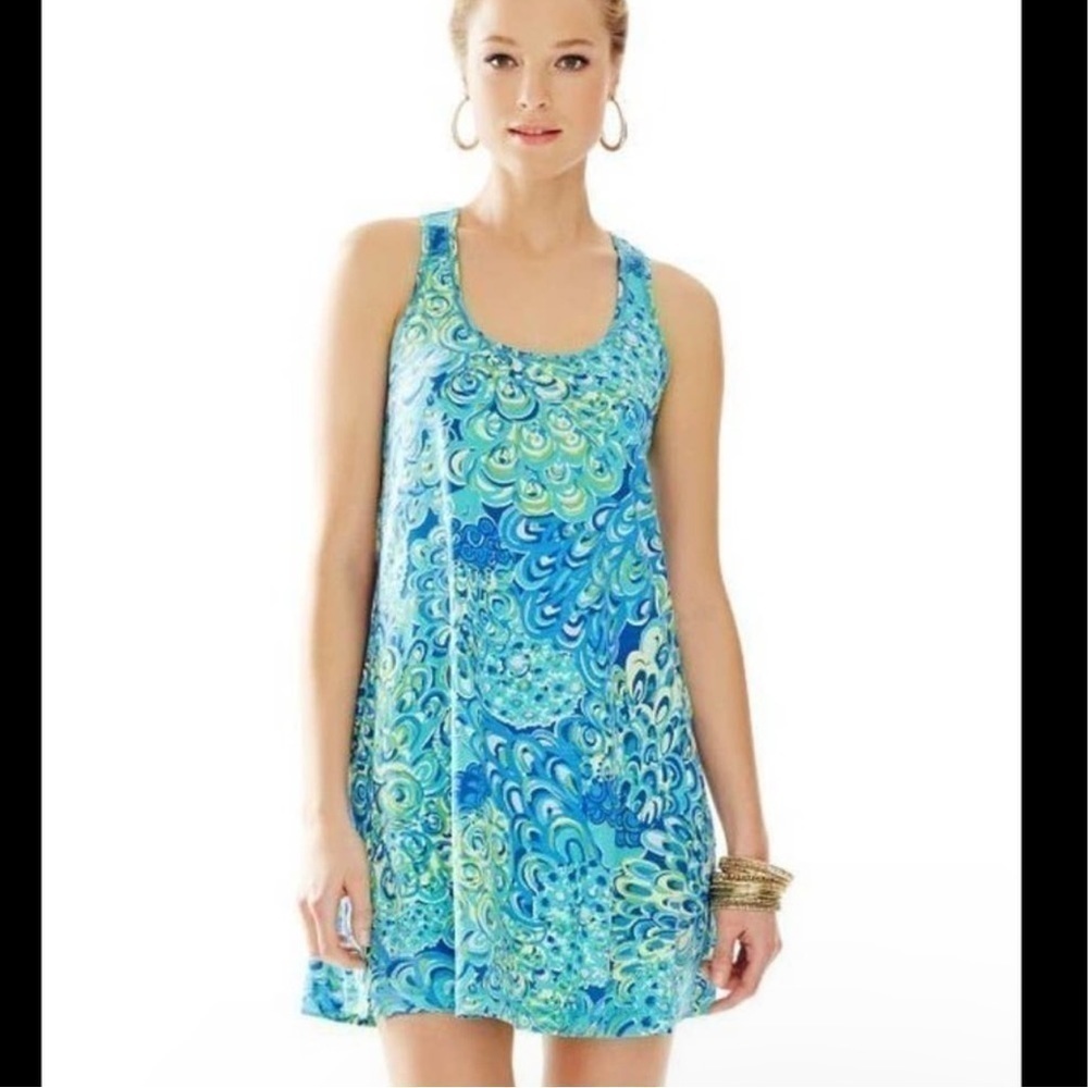 Lilly Pulitzer Melle Racerback Dress 100% Cotton Lagoon Green Blue Size S Women